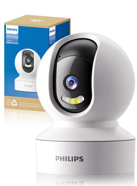 Philips 360° Smart Security Camera, 1080P WiFi Indoor/Outdoor Surveillance, Motion Detection, Privacy Mode, Smart Tracking, Two-Way Audio, Night Vision, Supports Up to 128GB TF Card, Remote Alerts for Home/Baby/Elder Monitoring.AI Image Enhancement – 1080P Video Enhanced to 2K-Like Detail